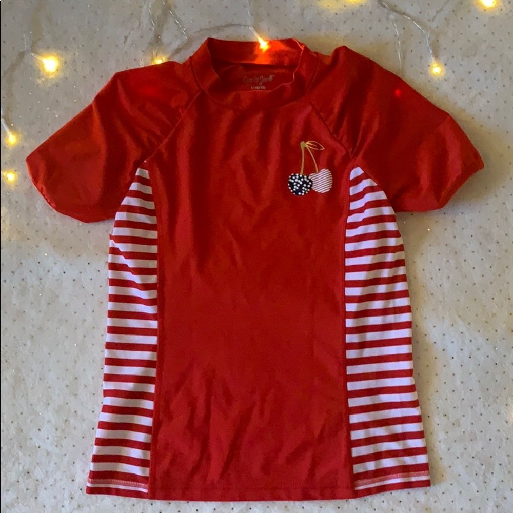 Red striped swim shirt